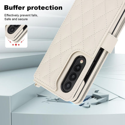 For Samsung Galaxy Z Fold4 Crossbody Multifunction Rhombic Leather Phone Case(White) - Galaxy Z Fold4 5G Cases by buy2fix | Online Shopping UK | buy2fix