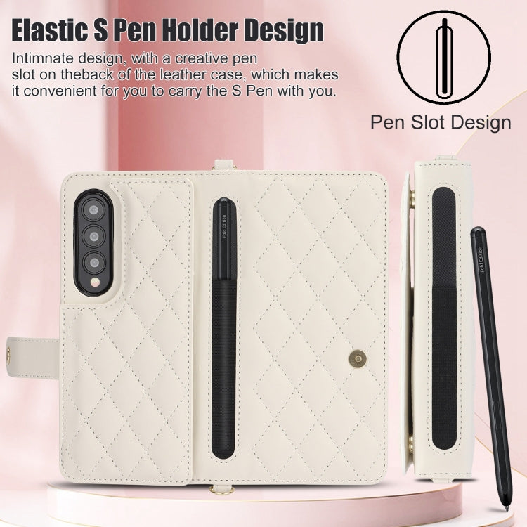 For Samsung Galaxy Z Fold4 Crossbody Multifunction Rhombic Leather Phone Case(White) - Galaxy Z Fold4 5G Cases by buy2fix | Online Shopping UK | buy2fix