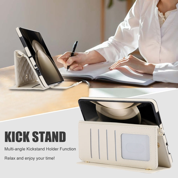 For Samsung Galaxy Z Fold4 Crossbody Multifunction Rhombic Leather Phone Case(White) - Galaxy Z Fold4 5G Cases by buy2fix | Online Shopping UK | buy2fix