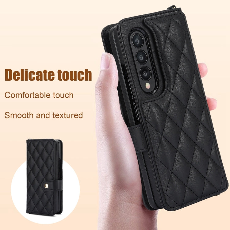 For Samsung Galaxy Z Fold4 Crossbody Multifunction Rhombic Leather Phone Case(Black) - Galaxy Z Fold4 5G Cases by buy2fix | Online Shopping UK | buy2fix