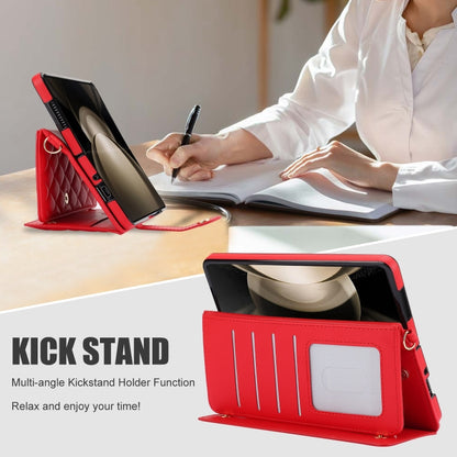 For Samsung Galaxy Z Fold4 Crossbody Multifunction Rhombic Leather Phone Case(Red) - Galaxy Z Fold4 5G Cases by buy2fix | Online Shopping UK | buy2fix