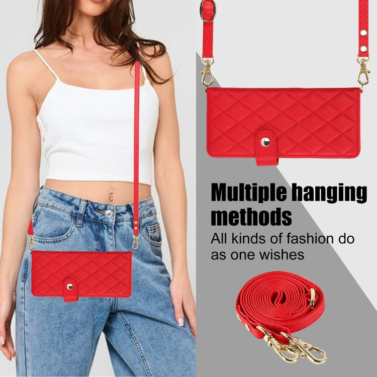 For Samsung Galaxy Z Fold4 Crossbody Multifunction Rhombic Leather Phone Case(Red) - Galaxy Z Fold4 5G Cases by buy2fix | Online Shopping UK | buy2fix