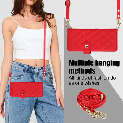 For Samsung Galaxy Z Fold4 Crossbody Multifunction Rhombic Leather Phone Case(Red) - Galaxy Z Fold4 5G Cases by buy2fix | Online Shopping UK | buy2fix
