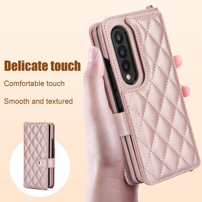 For Samsung Galaxy Z Fold4 Crossbody Multifunction Rhombic Leather Phone Case(Rose Gold) - Galaxy Z Fold4 5G Cases by buy2fix | Online Shopping UK | buy2fix