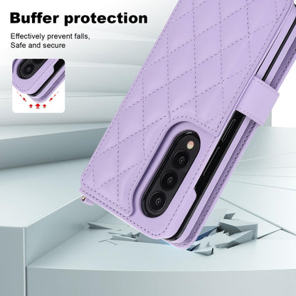 For Samsung Galaxy Z Fold4 Crossbody Multifunction Rhombic Leather Phone Case(Purple) - Galaxy Z Fold4 5G Cases by buy2fix | Online Shopping UK | buy2fix