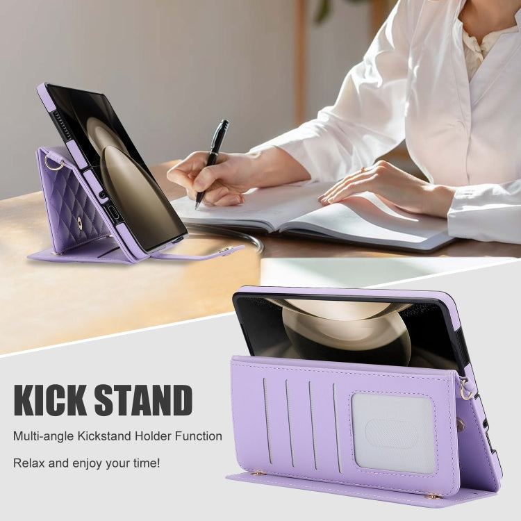 For Samsung Galaxy Z Fold4 Crossbody Multifunction Rhombic Leather Phone Case(Purple) - Galaxy Z Fold4 5G Cases by buy2fix | Online Shopping UK | buy2fix