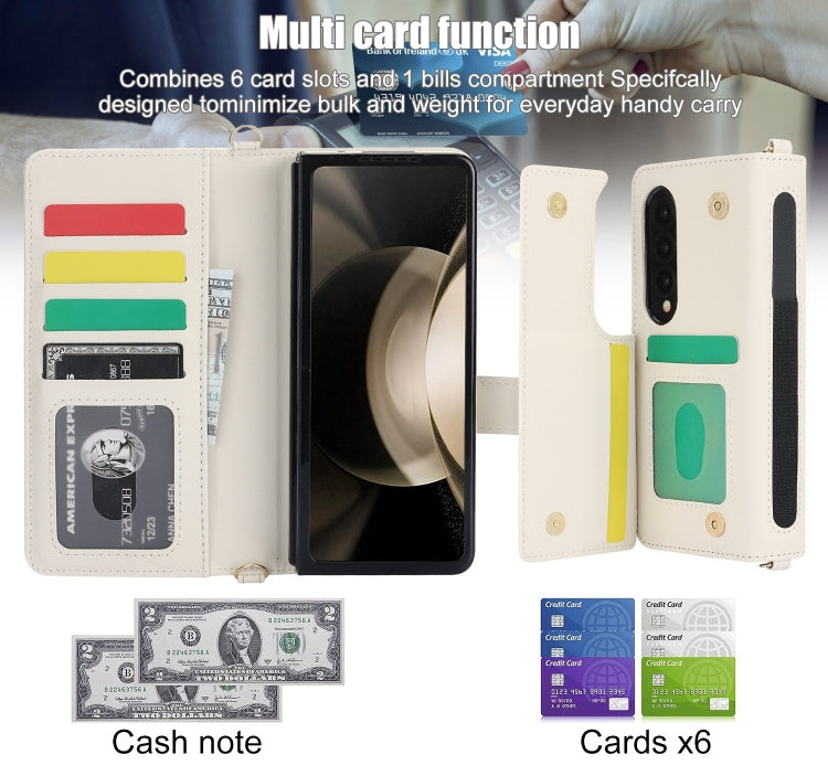 For Samsung Galaxy Z Fold3 Crossbody Multifunction Rhombic Leather Phone Case(White) - Galaxy Phone Cases by buy2fix | Online Shopping UK | buy2fix