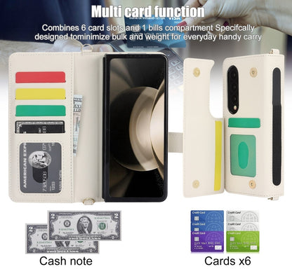 For Samsung Galaxy Z Fold3 Crossbody Multifunction Rhombic Leather Phone Case(White) - Galaxy Phone Cases by buy2fix | Online Shopping UK | buy2fix