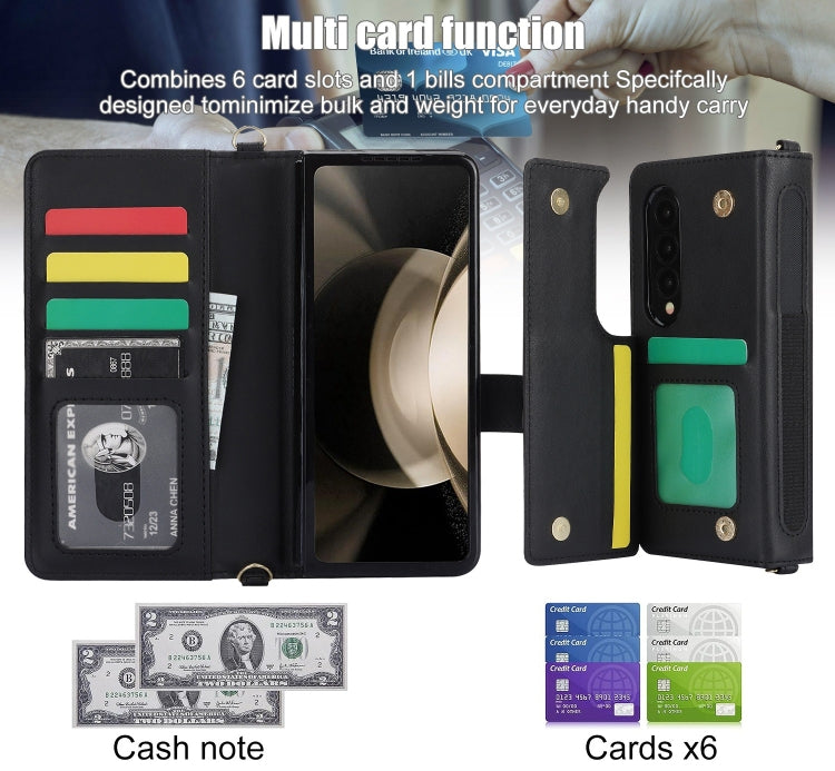 For Samsung Galaxy Z Fold3 Crossbody Multifunction Rhombic Leather Phone Case(Black) - Galaxy Phone Cases by buy2fix | Online Shopping UK | buy2fix