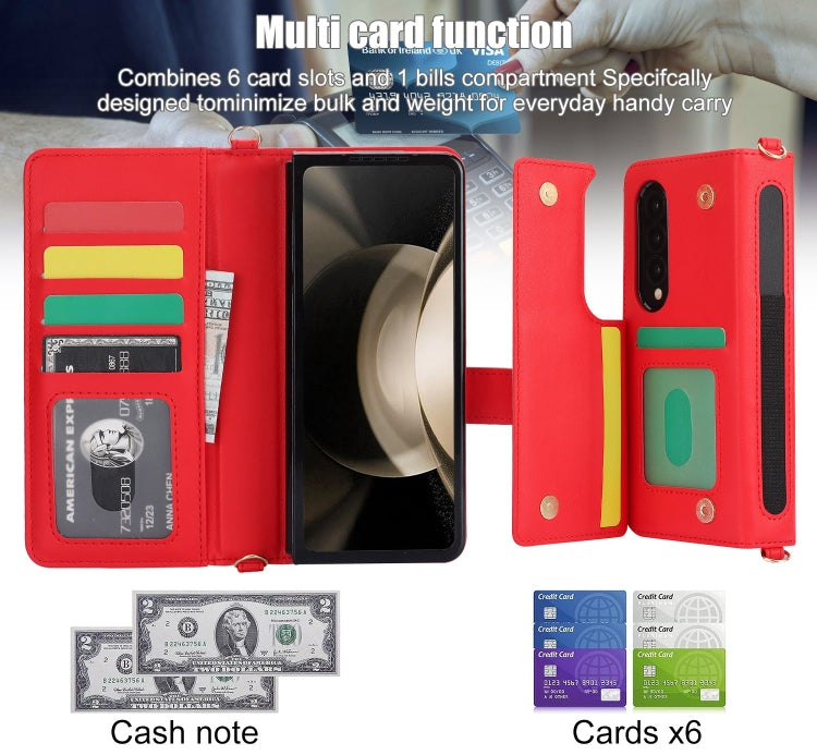 For Samsung Galaxy Z Fold3 Crossbody Multifunction Rhombic Leather Phone Case(Red) - Galaxy Phone Cases by buy2fix | Online Shopping UK | buy2fix