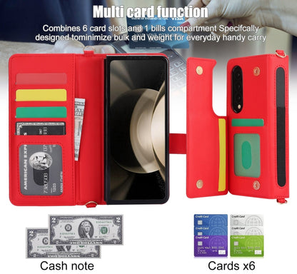 For Samsung Galaxy Z Fold3 Crossbody Multifunction Rhombic Leather Phone Case(Red) - Galaxy Phone Cases by buy2fix | Online Shopping UK | buy2fix