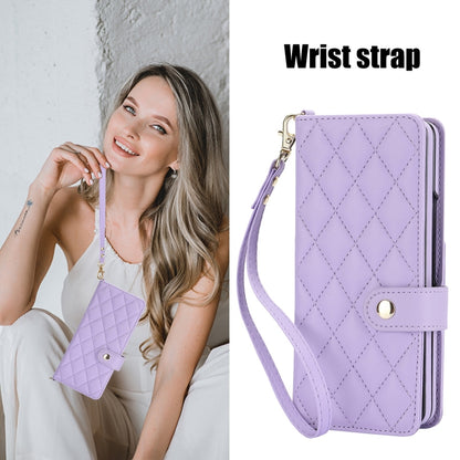 For Samsung Galaxy Z Fold3 Crossbody Multifunction Rhombic Leather Phone Case(Purple) - Galaxy Phone Cases by buy2fix | Online Shopping UK | buy2fix