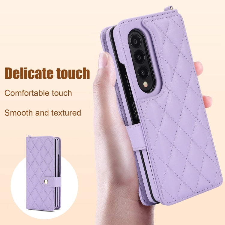 For Samsung Galaxy Z Fold3 Crossbody Multifunction Rhombic Leather Phone Case(Purple) - Galaxy Phone Cases by buy2fix | Online Shopping UK | buy2fix