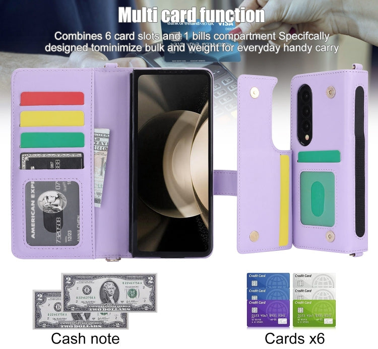 For Samsung Galaxy Z Fold3 Crossbody Multifunction Rhombic Leather Phone Case(Purple) - Galaxy Phone Cases by buy2fix | Online Shopping UK | buy2fix