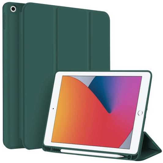 For iPad 10.2 2021 / 2020 / 2019 3-fold TPU Smart Leather Tablet Case with Pen Slot(Dark Green) - iPad 10.2 Cases by buy2fix | Online Shopping UK | buy2fix
