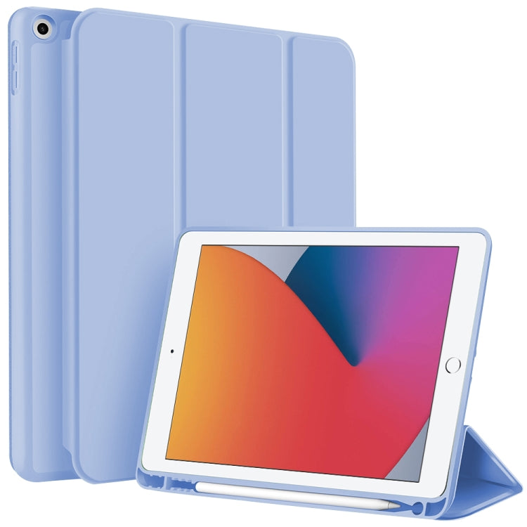 For iPad 10.2 2021 / 2020 / 2019 3-fold TPU Smart Leather Tablet Case with Pen Slot(Ice Blue) - iPad 10.2 Cases by buy2fix | Online Shopping UK | buy2fix