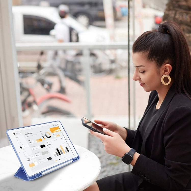 For iPad 10.2 2021 / 2020 / 2019 3-fold TPU Smart Leather Tablet Case with Pen Slot(Ice Blue) - iPad 10.2 Cases by buy2fix | Online Shopping UK | buy2fix