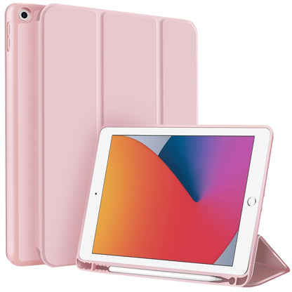 For iPad 10.2 2021 / 2020 / 2019 3-fold TPU Smart Leather Tablet Case with Pen Slot(Pink) - iPad 10.2 Cases by buy2fix | Online Shopping UK | buy2fix