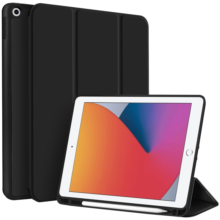 For iPad 10.2 2021 / 2020 / 2019 3-fold TPU Smart Leather Tablet Case with Pen Slot(Black) - iPad 10.2 Cases by buy2fix | Online Shopping UK | buy2fix
