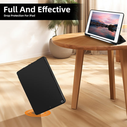 For iPad 10.2 2021 / 2020 / 2019 3-fold TPU Smart Leather Tablet Case with Pen Slot(Black) - iPad 10.2 Cases by buy2fix | Online Shopping UK | buy2fix