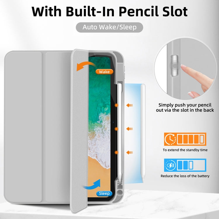 For iPad 10.2 2021 / 2020 / 2019 3-fold TPU Smart Leather Tablet Case with Pen Slot(Grey) - iPad 10.2 Cases by buy2fix | Online Shopping UK | buy2fix