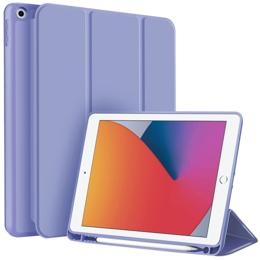 For iPad 10.2 2021 / 2020 / 2019 3-fold TPU Smart Leather Tablet Case with Pen Slot(Lavender Purple) - iPad 10.2 Cases by buy2fix | Online Shopping UK | buy2fix