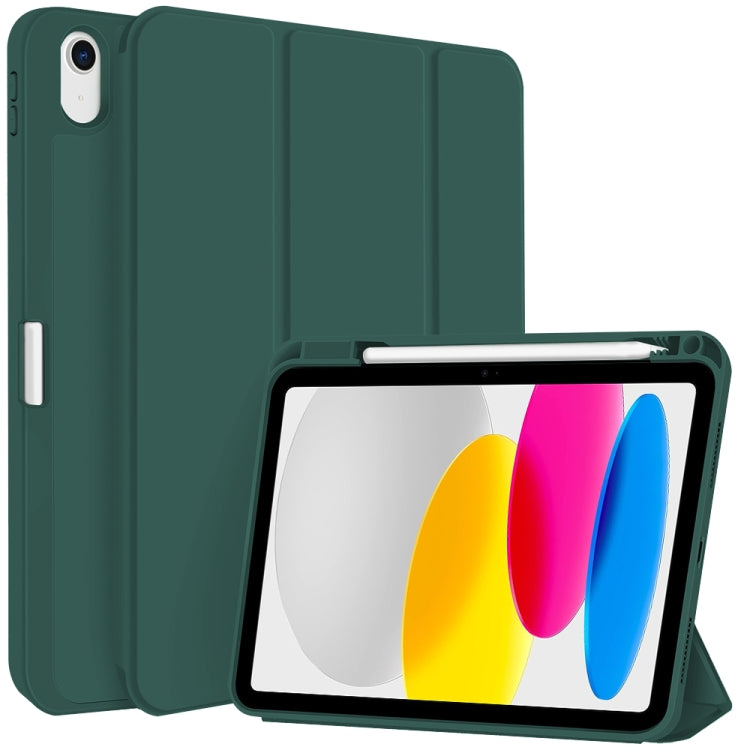 For iPad 2025 / 2022 3-fold TPU Smart Leather Tablet Case with Pen Slot(Dark Green) - iPad 2025 / 2022 Cases by buy2fix | Online Shopping UK | buy2fix