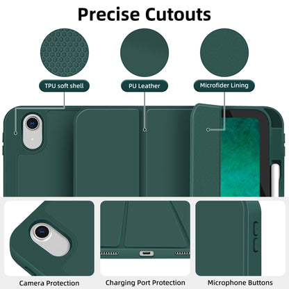 For iPad 2025 / 2022 3-fold TPU Smart Leather Tablet Case with Pen Slot(Dark Green) - iPad 2025 / 2022 Cases by buy2fix | Online Shopping UK | buy2fix