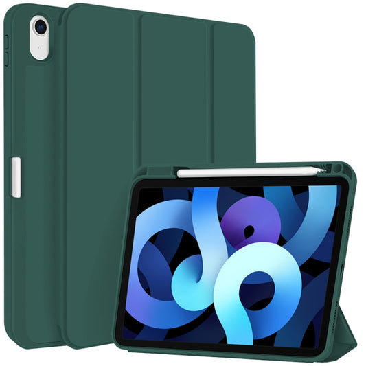 For iPad Air 5 / 4 3-fold TPU Smart Leather Tablet Case with Pen Slot(Dark Green) - iPad Air (2022) / (2020) 10.9 Cases by buy2fix | Online Shopping UK | buy2fix