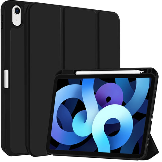 For iPad Air 5 / 4 3-fold TPU Smart Leather Tablet Case with Pen Slot(Black) - iPad Air (2022) / (2020) 10.9 Cases by buy2fix | Online Shopping UK | buy2fix