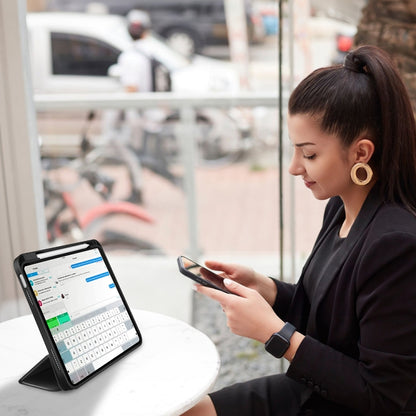 For iPad Air 5 / 4 3-fold TPU Smart Leather Tablet Case with Pen Slot(Black) - iPad Air (2022) / (2020) 10.9 Cases by buy2fix | Online Shopping UK | buy2fix