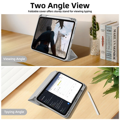 For iPad Air 5 / 4 3-fold TPU Smart Leather Tablet Case with Pen Slot(Grey) - iPad Air (2022) / (2020) 10.9 Cases by buy2fix | Online Shopping UK | buy2fix