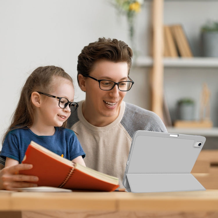 For iPad Air 5 / 4 3-fold TPU Smart Leather Tablet Case with Pen Slot(Grey) - iPad Air (2022) / (2020) 10.9 Cases by buy2fix | Online Shopping UK | buy2fix
