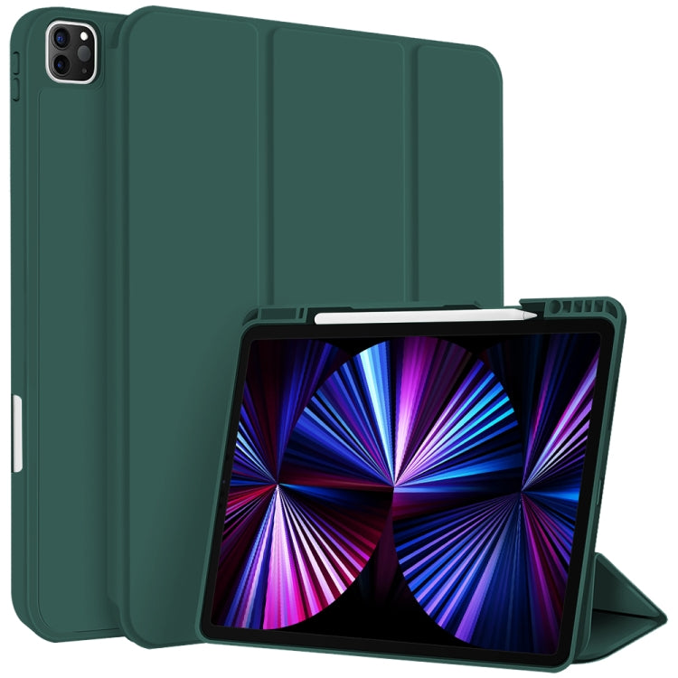 For iPad Pro 11 2022 / 2021 / 2020 3-fold TPU Smart Leather Tablet Case with Pen Slot(Dark Green) - iPad Pro 11 (2022/2021) Cases by buy2fix | Online Shopping UK | buy2fix