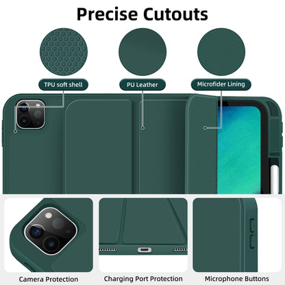 For iPad Pro 11 2022 / 2021 / 2020 3-fold TPU Smart Leather Tablet Case with Pen Slot(Dark Green) - iPad Pro 11 (2022/2021) Cases by buy2fix | Online Shopping UK | buy2fix