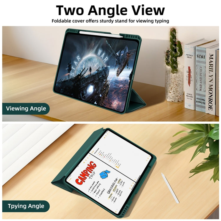 For iPad Pro 11 2022 / 2021 / 2020 3-fold TPU Smart Leather Tablet Case with Pen Slot(Dark Green) - iPad Pro 11 (2022/2021) Cases by buy2fix | Online Shopping UK | buy2fix