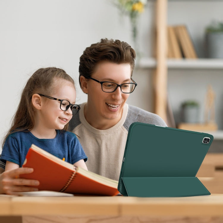 For iPad Pro 11 2022 / 2021 / 2020 3-fold TPU Smart Leather Tablet Case with Pen Slot(Dark Green) - iPad Pro 11 (2022/2021) Cases by buy2fix | Online Shopping UK | buy2fix