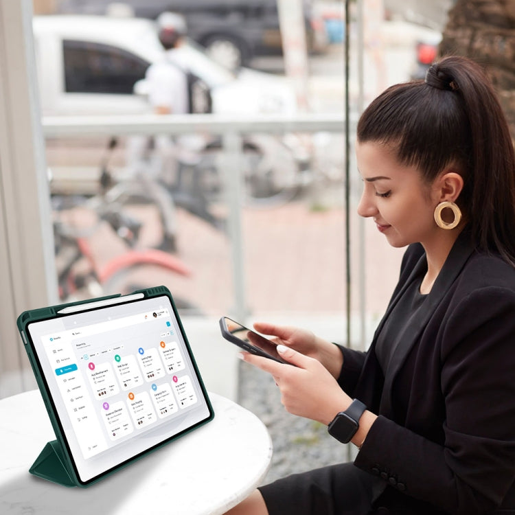 For iPad Pro 11 2022 / 2021 / 2020 3-fold TPU Smart Leather Tablet Case with Pen Slot(Dark Green) - iPad Pro 11 (2022/2021) Cases by buy2fix | Online Shopping UK | buy2fix