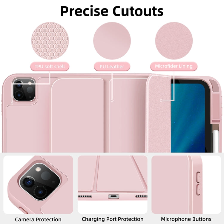 For iPad Pro 11 2022 / 2021 / 2020 3-fold TPU Smart Leather Tablet Case with Pen Slot(Pink) - iPad Pro 11 (2022/2021) Cases by buy2fix | Online Shopping UK | buy2fix