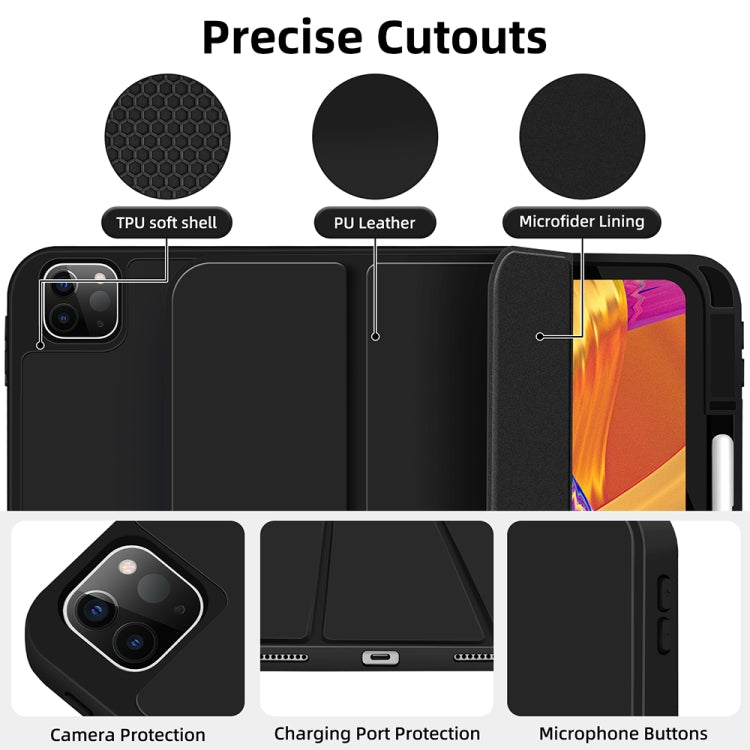 For iPad Pro 11 2022 / 2021 / 2020 3-fold TPU Smart Leather Tablet Case with Pen Slot(Black) - iPad Pro 11 (2022/2021) Cases by buy2fix | Online Shopping UK | buy2fix