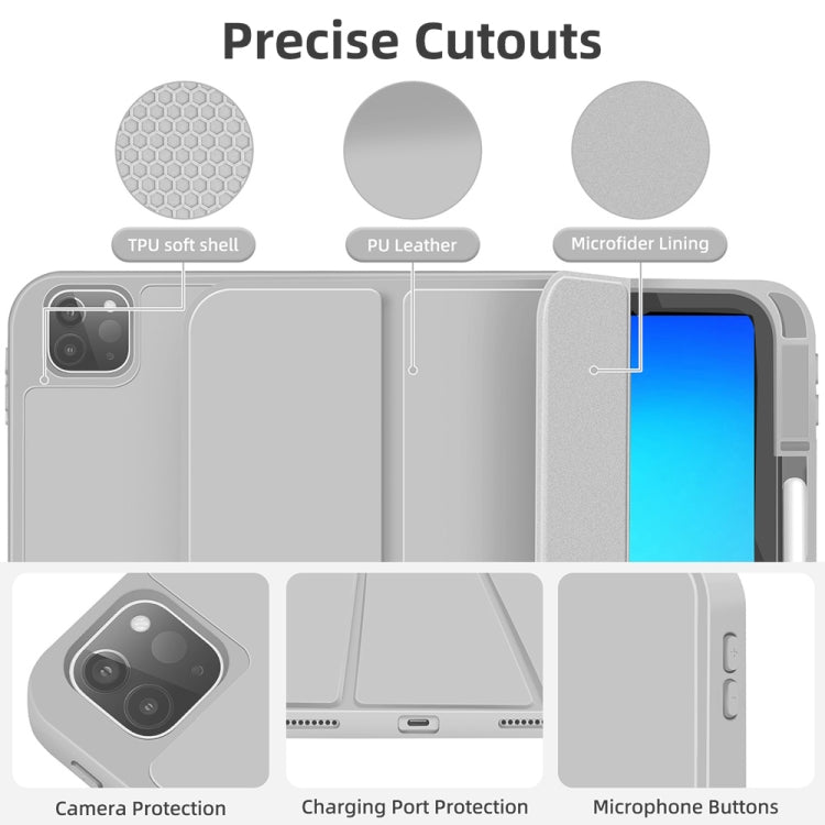For iPad Pro 11 2022 / 2021 / 2020 3-fold TPU Smart Leather Tablet Case with Pen Slot(Grey) - iPad Pro 11 (2022/2021) Cases by buy2fix | Online Shopping UK | buy2fix