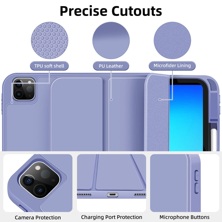 For iPad Pro 11 2022 / 2021 / 2020 3-fold TPU Smart Leather Tablet Case with Pen Slot(Lavender Purple) - iPad Pro 11 (2022/2021) Cases by buy2fix | Online Shopping UK | buy2fix