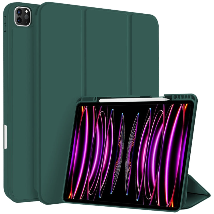 For iPad Pro 12.9 3-fold TPU Smart Leather Tablet Case with Pen Slot(Dark Green) - iPad Pro 12.9 (2020) Cases by buy2fix | Online Shopping UK | buy2fix