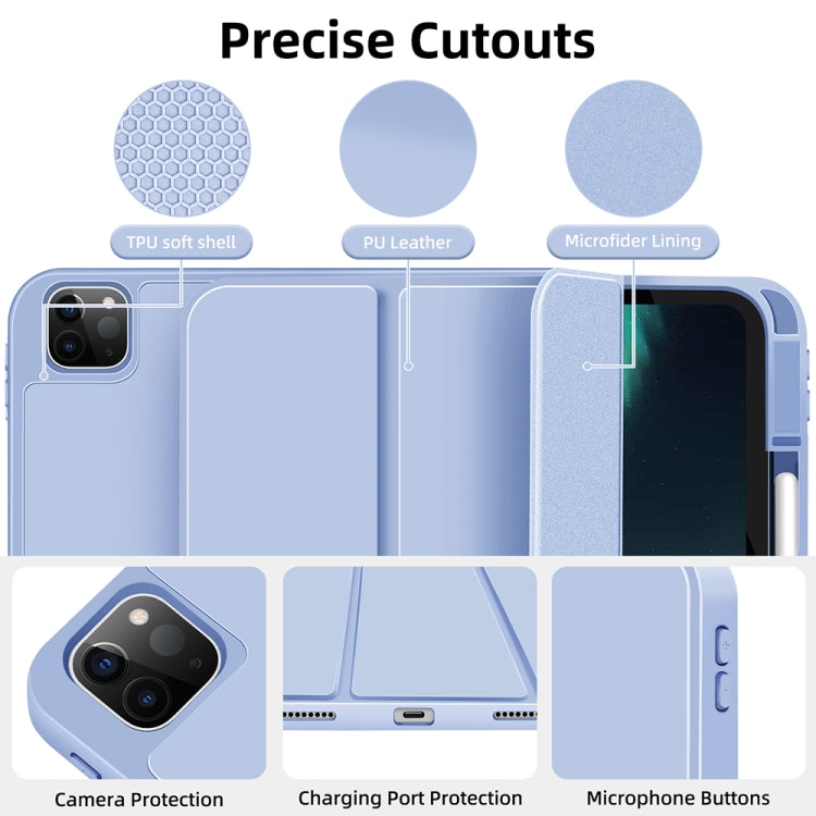 For iPad Pro 12.9 3-fold TPU Smart Leather Tablet Case with Pen Slot(Ice Blue) - iPad Pro 12.9 (2020) Cases by buy2fix | Online Shopping UK | buy2fix