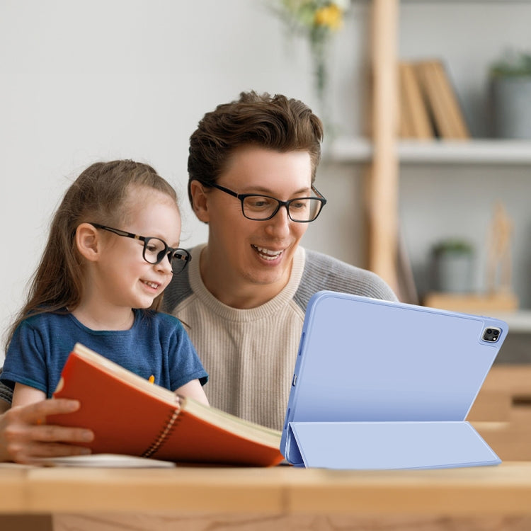 For iPad Pro 12.9 3-fold TPU Smart Leather Tablet Case with Pen Slot(Ice Blue) - iPad Pro 12.9 (2020) Cases by buy2fix | Online Shopping UK | buy2fix