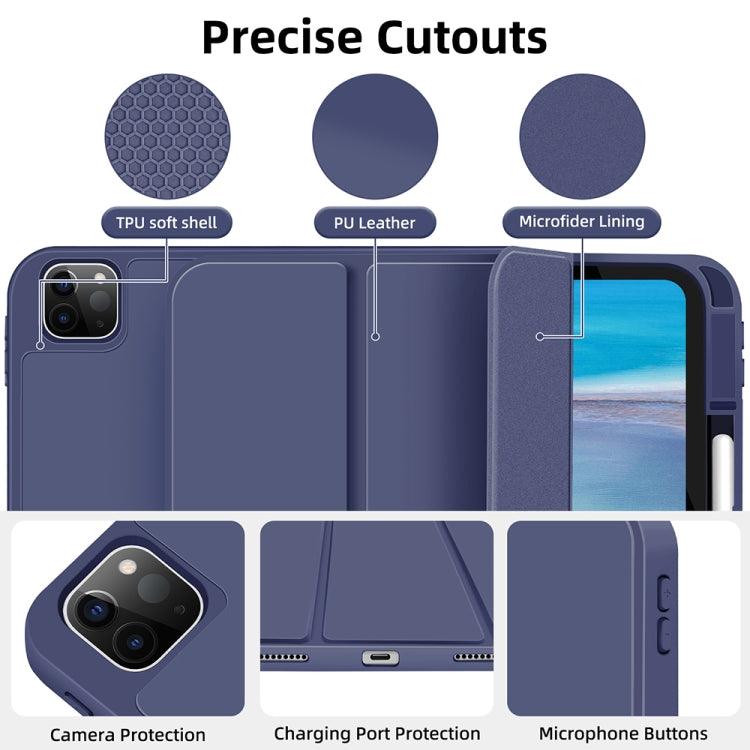 For iPad Pro 12.9 3-fold TPU Smart Leather Tablet Case with Pen Slot(Royal Blue) - iPad Pro 12.9 (2020) Cases by buy2fix | Online Shopping UK | buy2fix