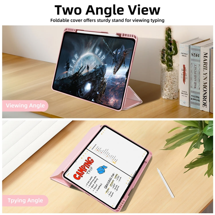 For iPad Pro 12.9 3-fold TPU Smart Leather Tablet Case with Pen Slot(Pink) - iPad Pro 12.9 (2020) Cases by buy2fix | Online Shopping UK | buy2fix