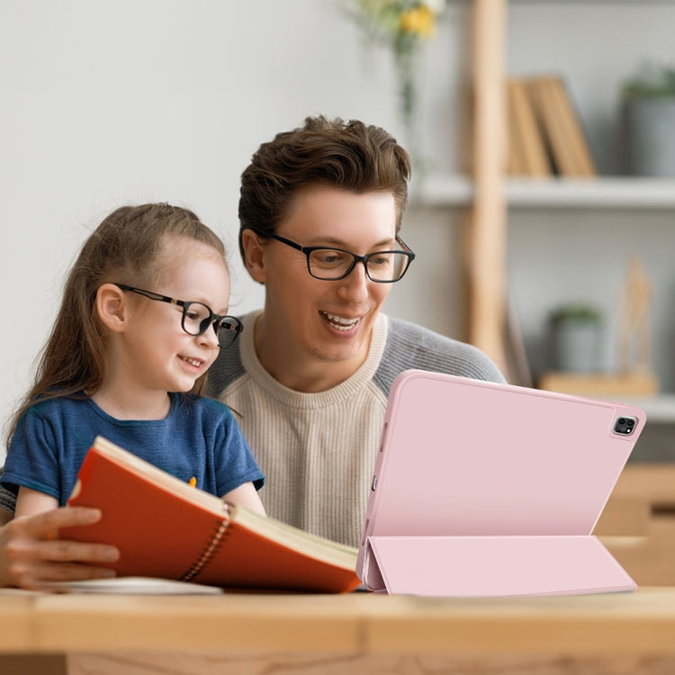 For iPad Pro 12.9 3-fold TPU Smart Leather Tablet Case with Pen Slot(Pink) - iPad Pro 12.9 (2020) Cases by buy2fix | Online Shopping UK | buy2fix