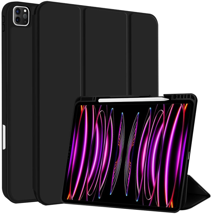 For iPad Pro 12.9 3-fold TPU Smart Leather Tablet Case with Pen Slot(Black) - iPad Pro 12.9 (2020) Cases by buy2fix | Online Shopping UK | buy2fix
