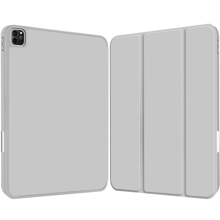 For iPad Pro 12.9 3-fold TPU Smart Leather Tablet Case with Pen Slot(Grey) - iPad Pro 12.9 (2020) Cases by buy2fix | Online Shopping UK | buy2fix